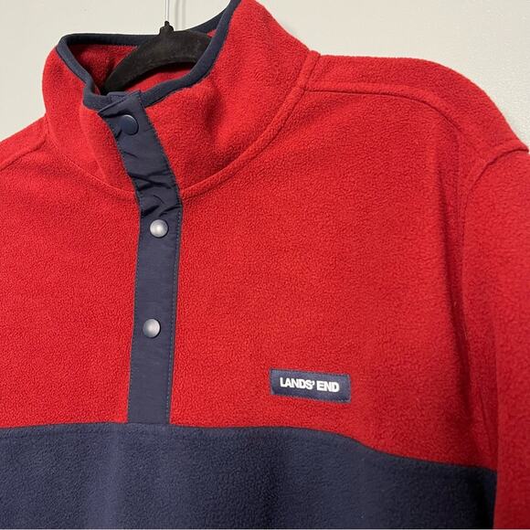 Lands’ End 1/4 Snap Polar Fleece Pullover Jacket Sweatshirt Red Blue Men’s L - Picture 5 of 9